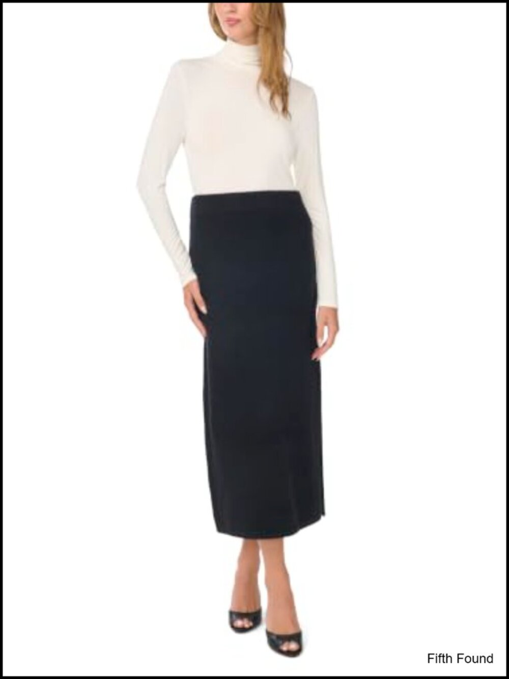 Sweater-Knit High Side Slit Midi Skirt Cotton Acrylic Fall Holiday